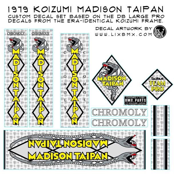 1979 Koizumi Madison Taipan custom decal set design inspired by the DB Large Pro set of the same era