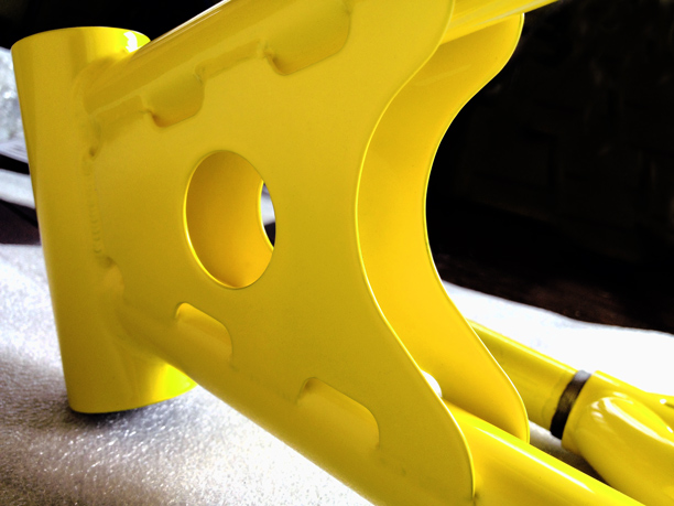 1979 Koizumi Madison Taipan — Fresh Super Yellow gloss powder coat, Diamond Back Large Pro gusset