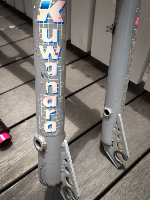 1987 Kuwahara Magician Pro frameset in survivor condition — portrait