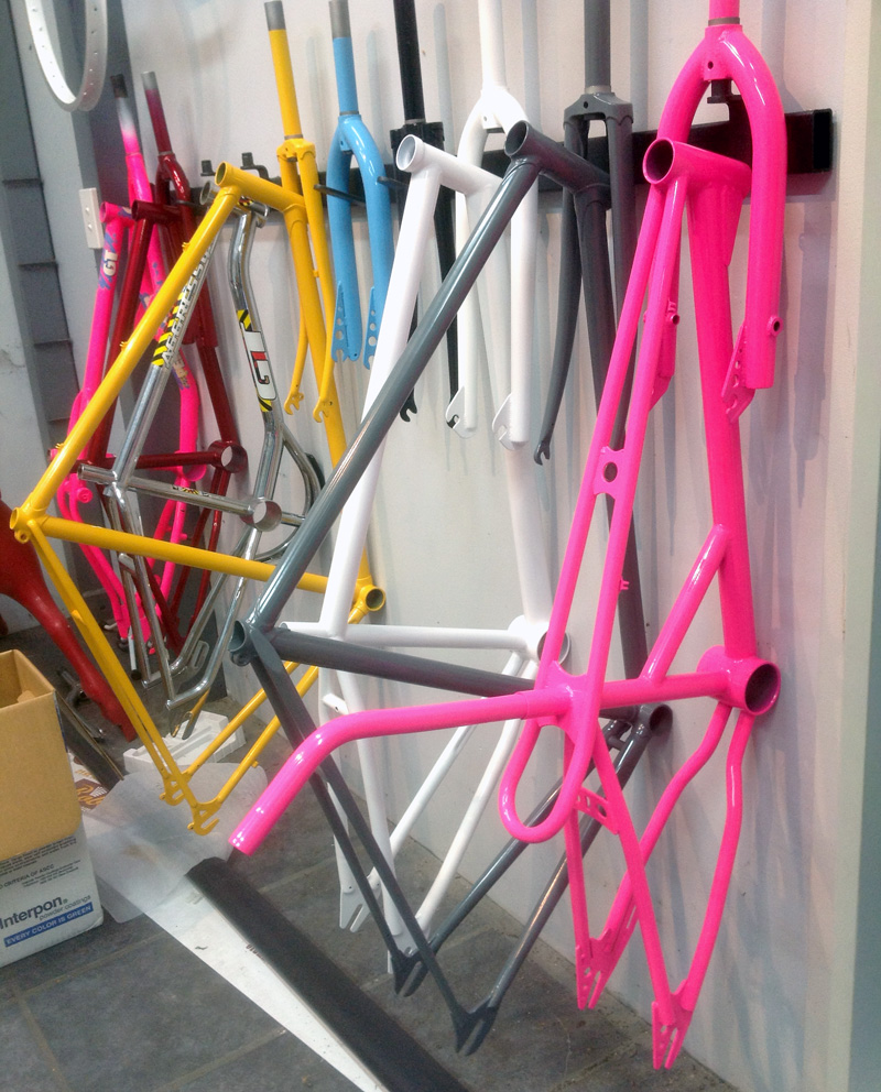 Kuwahara Magician Pro fresh neon pink powder coat hanging at Roberto's
