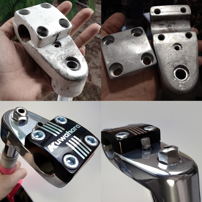 Before and after: USA BMX freestyle rotor stem Kuwahara polishing