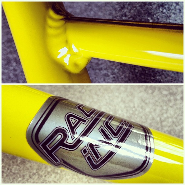 Race Inc aluminium bars in Super Yellow gloss powder coat — detail