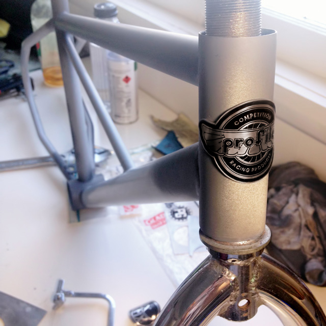 1982 Profile 24 BMX primed after top-tube replacement