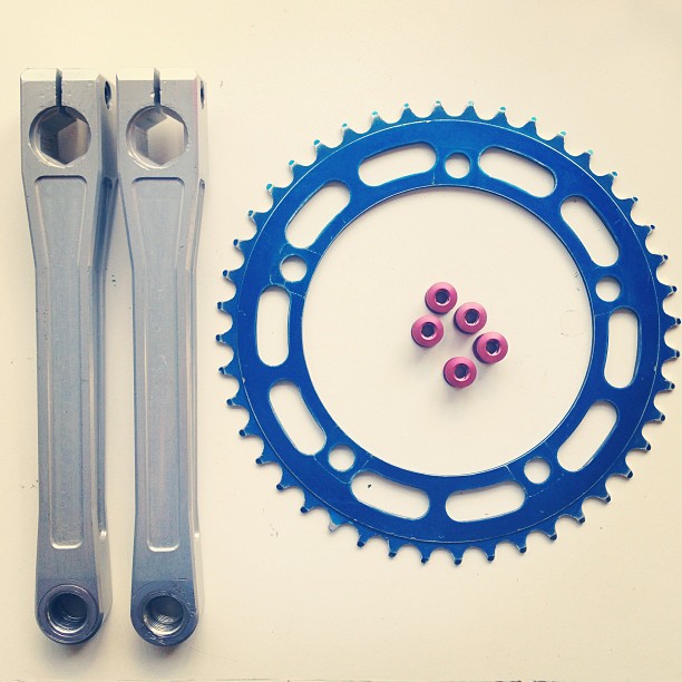 Takagi chainring and Black Widow cranks before caustic soda bath