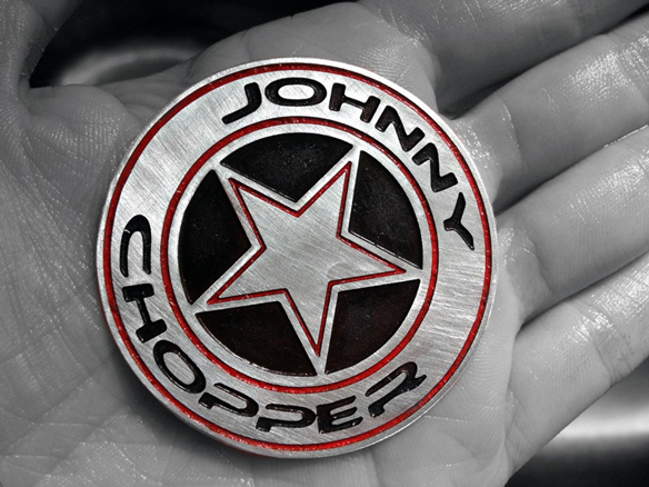 Johnny Chopper badge prototype cut and coloured