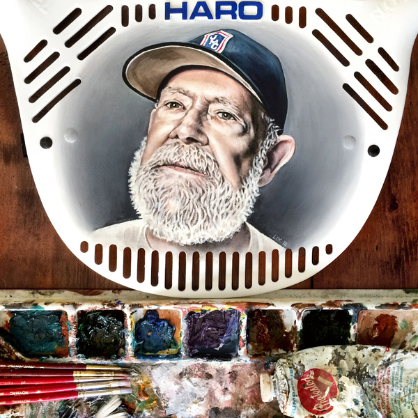Jim Melton portrait by Lix North, oil paint on Haro Flo-Panel plate